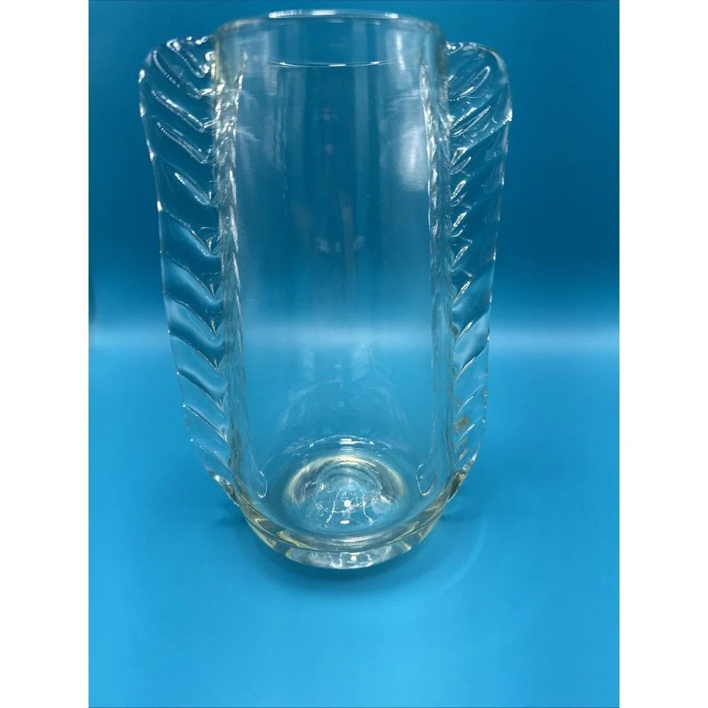 VNT Braided Glass Vase Handblown Clear W/ Slight Green  Tint 7.5”